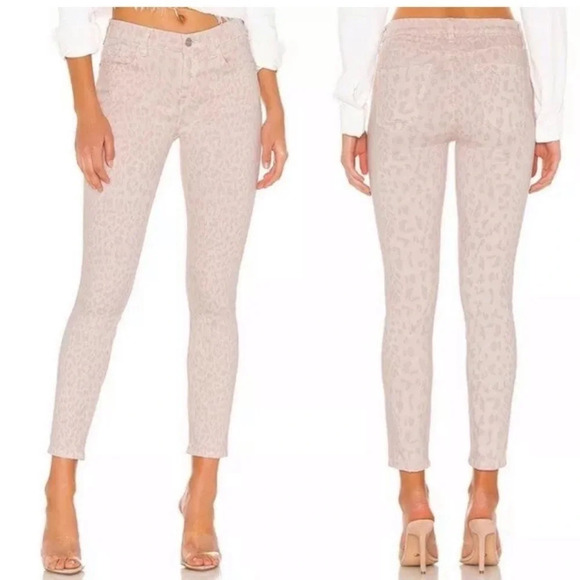 New Current/Elliott high waist stiletto leopard rose blush animal jean pants - Picture 1 of 12